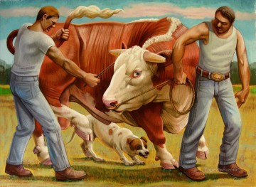 Ganado Vaca Toro Painting - Moviendo el Toro II